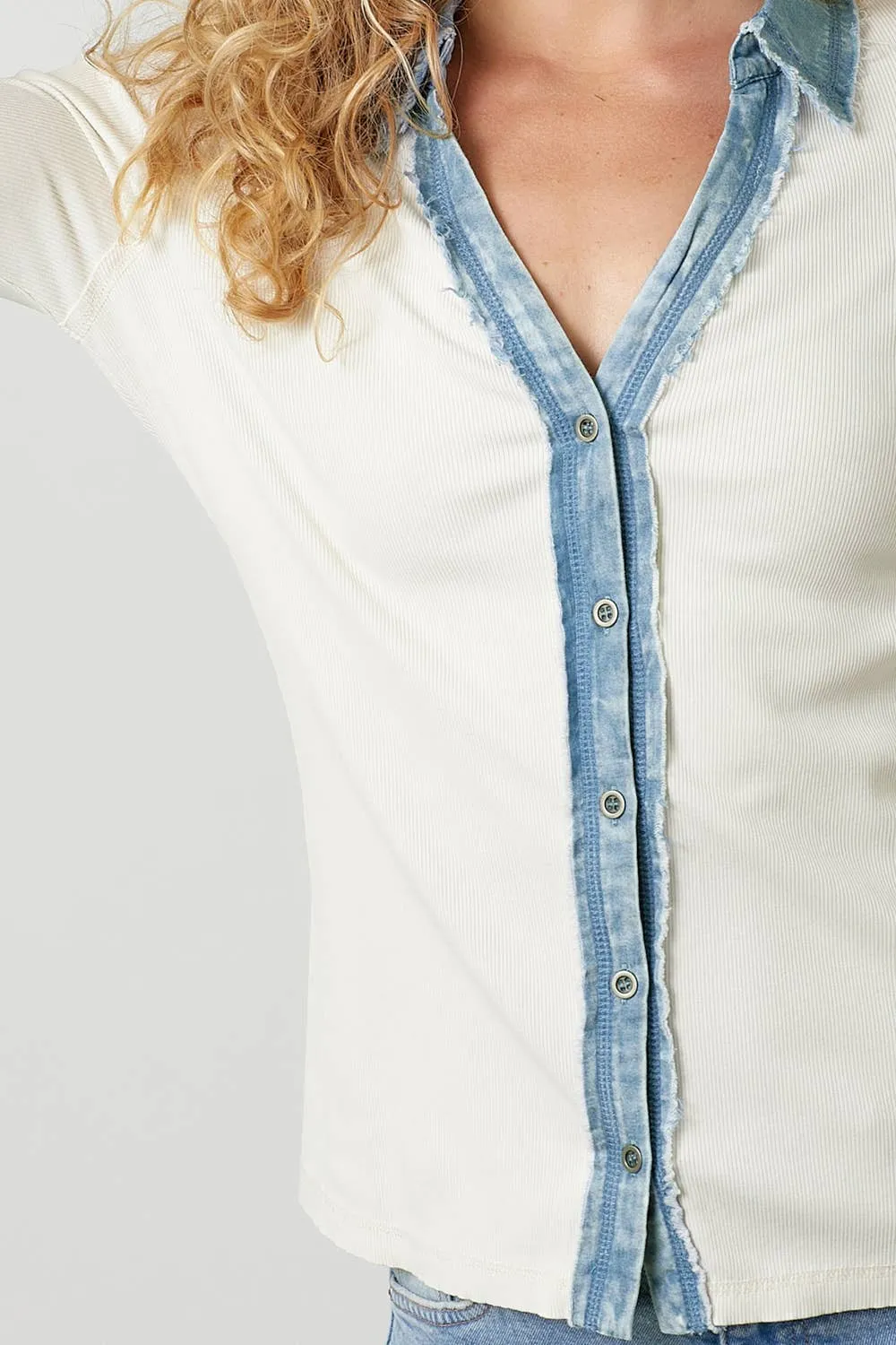 Vintage White Washed Thermal Button Down Top