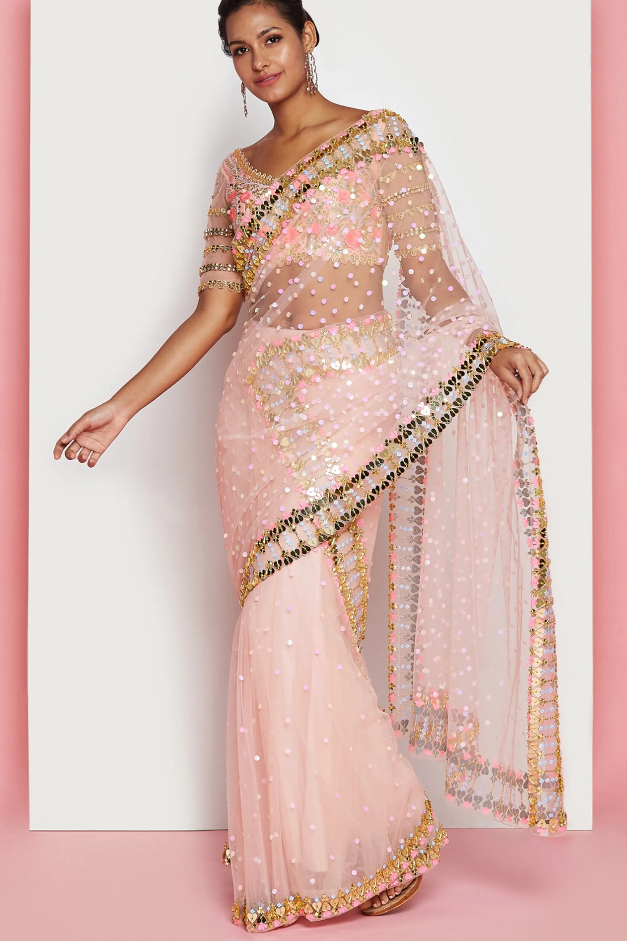 VIVIEN - BLUSH PINK EMBELLISHED SAREE SET