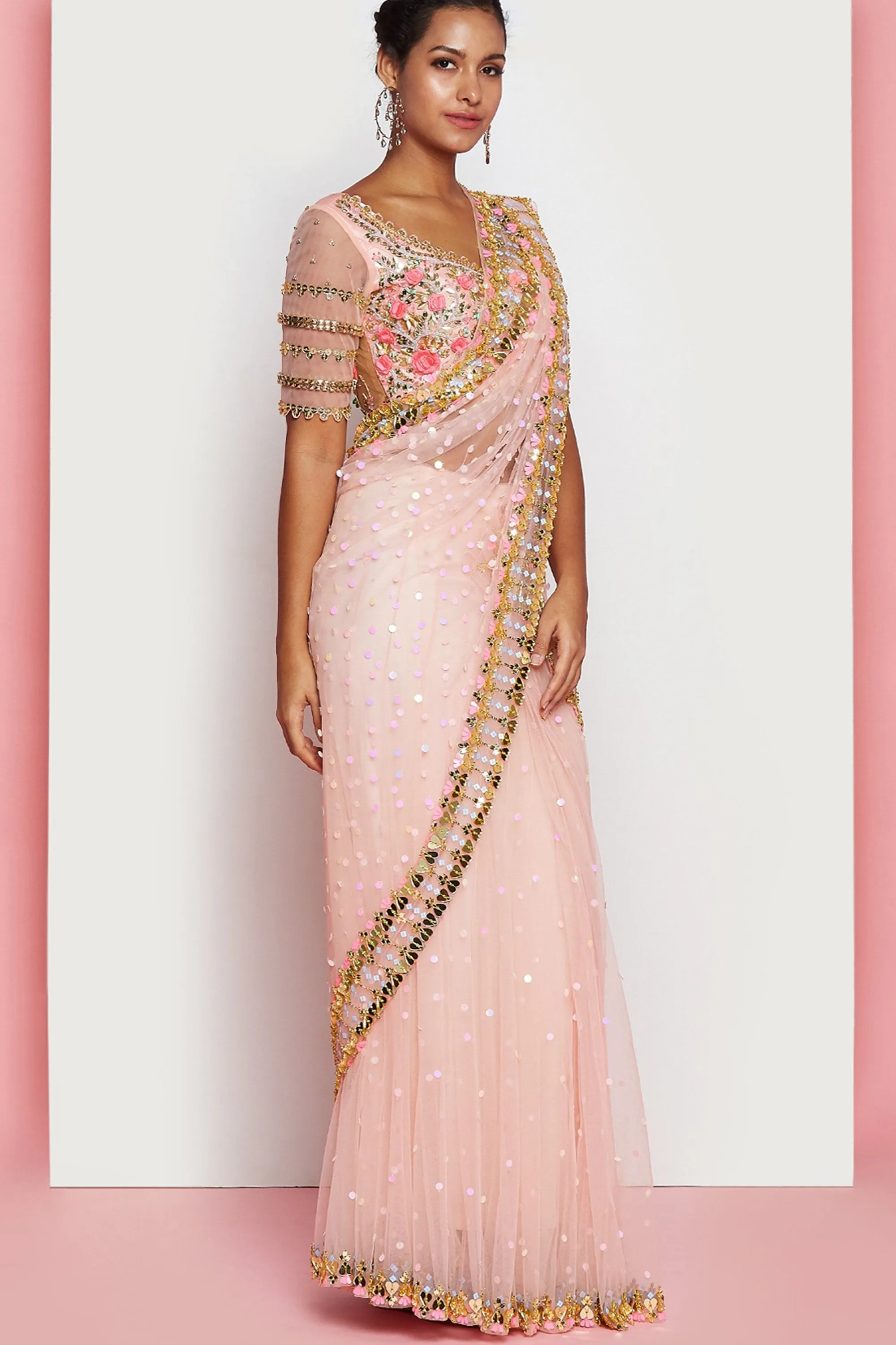 VIVIEN - BLUSH PINK EMBELLISHED SAREE SET