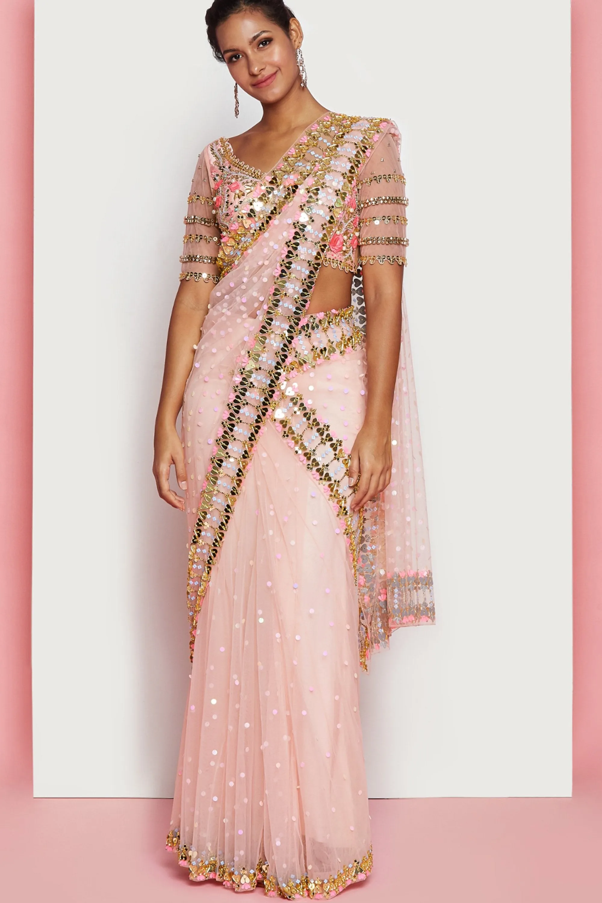 VIVIEN - BLUSH PINK EMBELLISHED SAREE SET