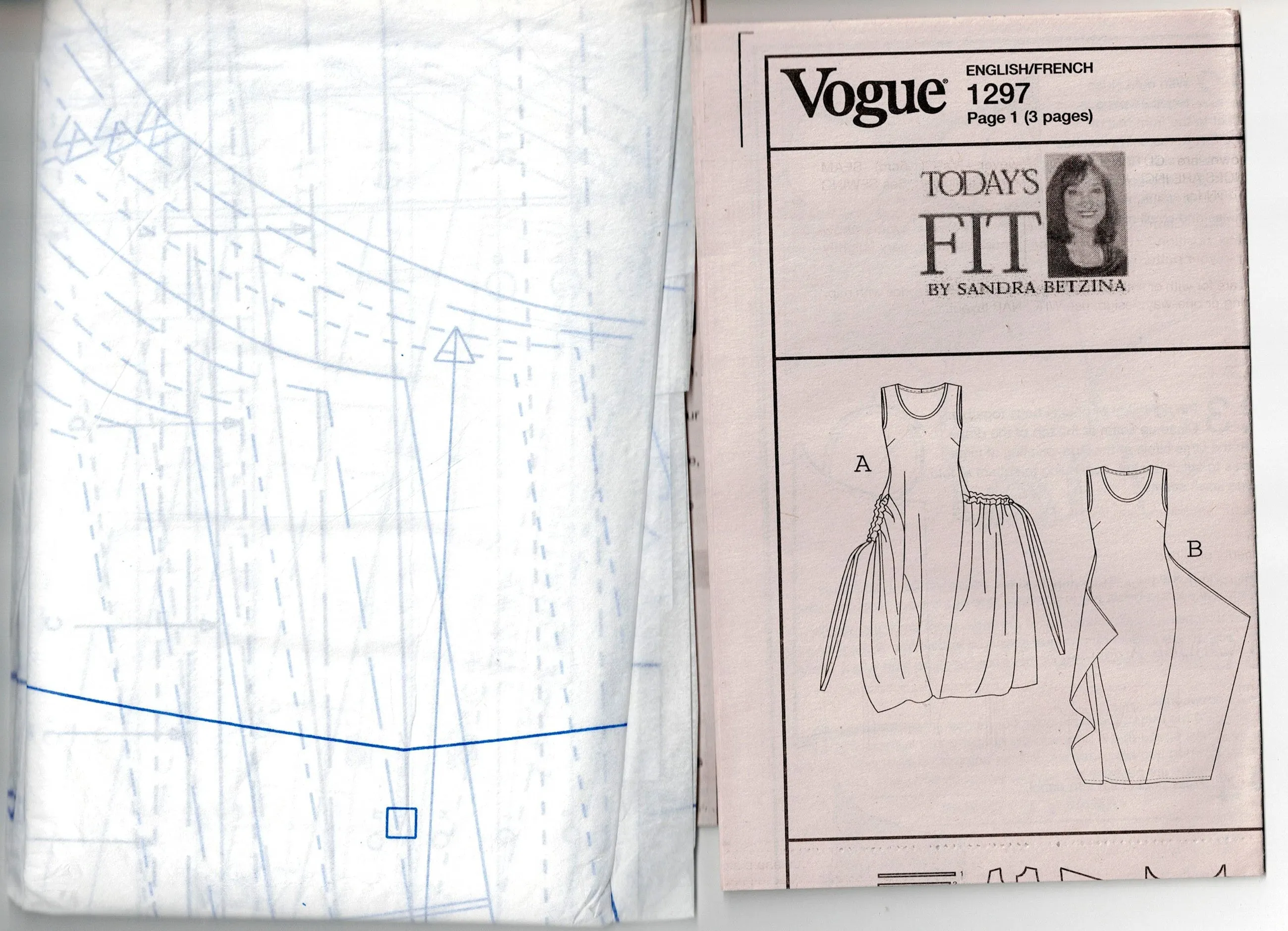 Vogue Original 1297 Today's Fit SANDRA BETZINA Womens Side Draped Dress with Gathered Pockets Out Of Print Sewing Pattern Bust 32 - 55 inches UNCUT Factory Folded