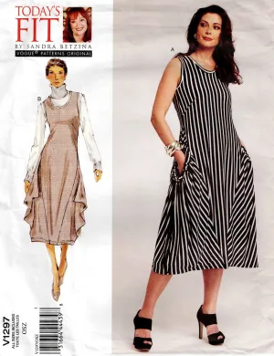 Vogue Original 1297 Today's Fit SANDRA BETZINA Womens Side Draped Dress with Gathered Pockets Out Of Print Sewing Pattern Bust 32 - 55 inches UNCUT Factory Folded