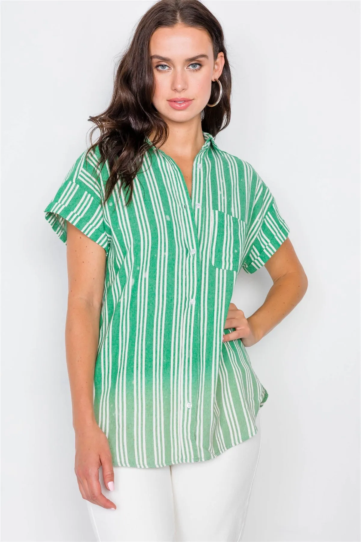 Washed Pinstripe Button Down Top