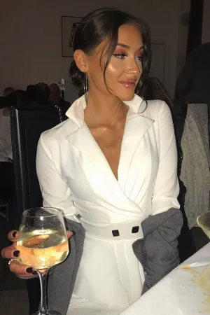 White Asymmetrical Front Detail Fitted Blazer Dress - Audrey