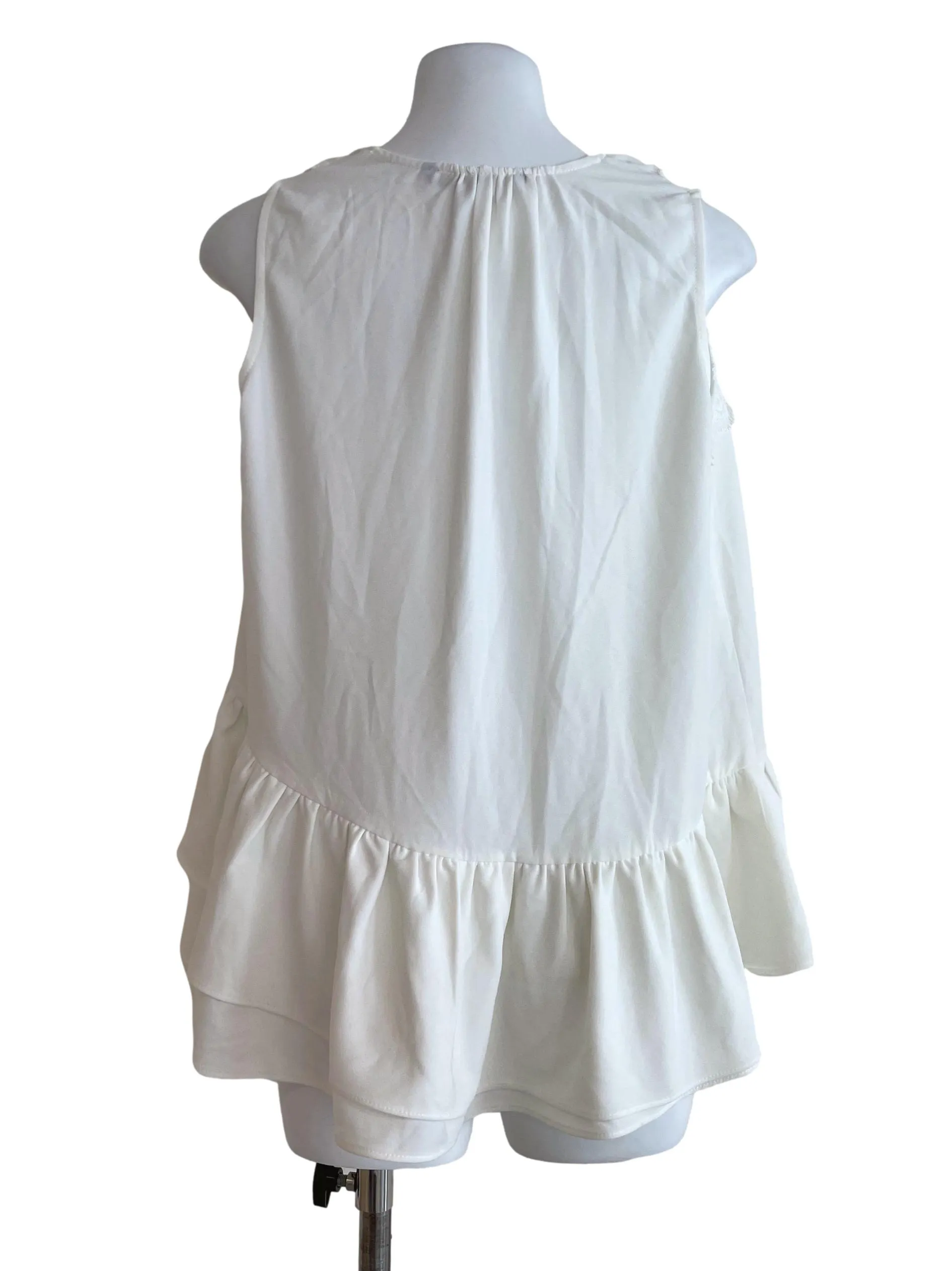 White Plain Ruffled Hem Top