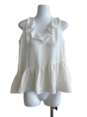 White Plain Ruffled Hem Top