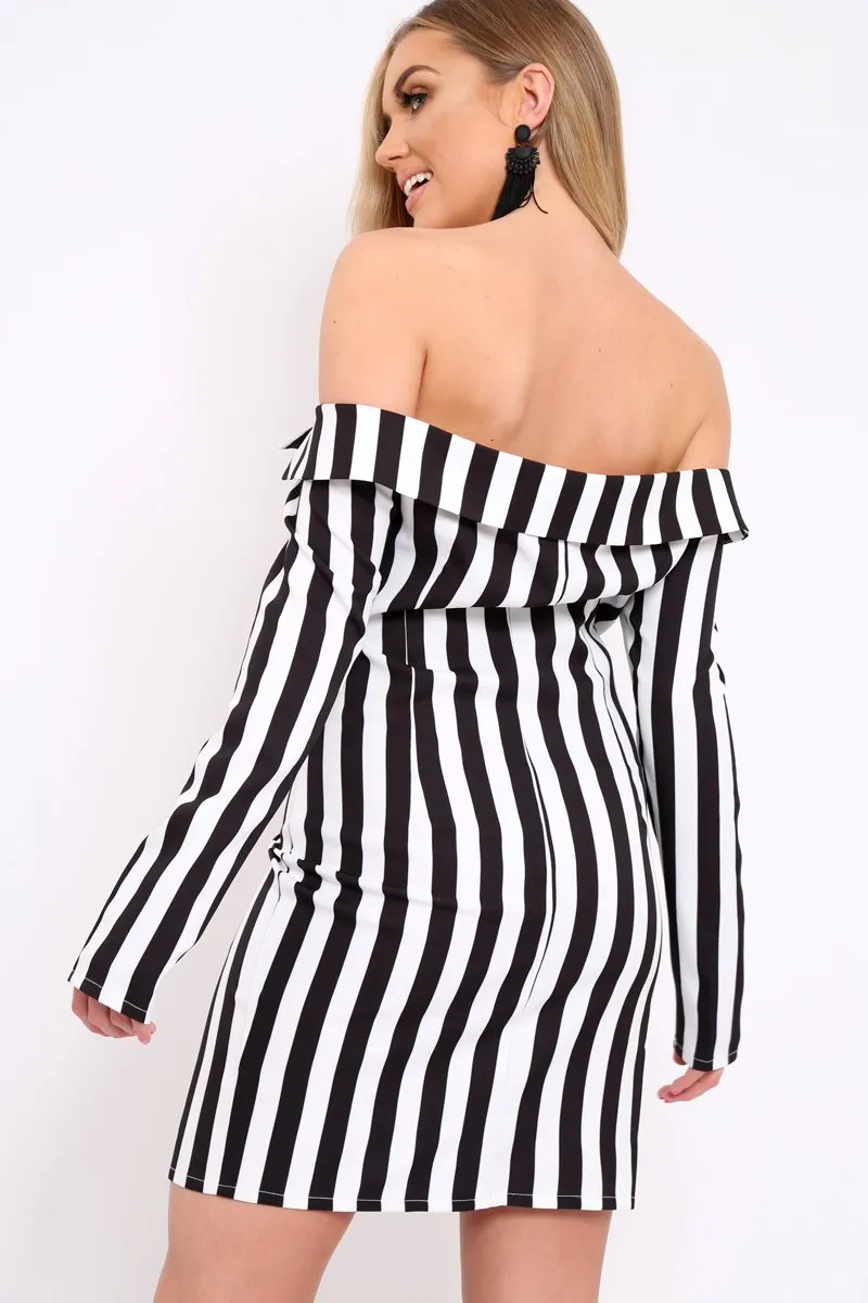 White Stripe Button Detail Blazer Dress - Aaliyana