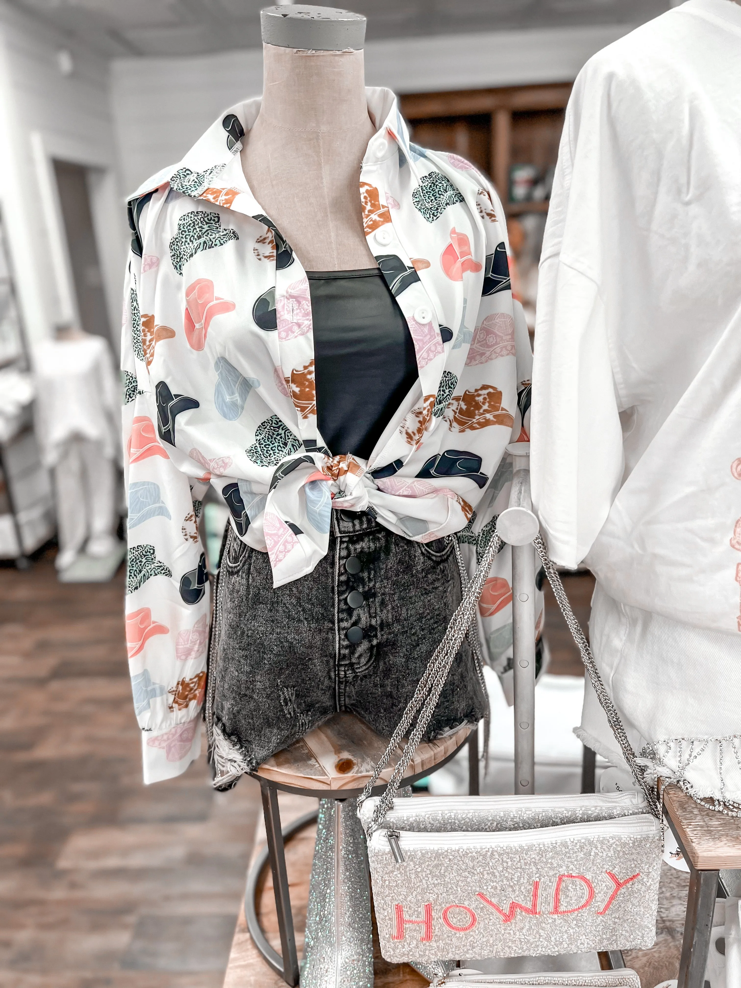 Wild West Satin Button Down Top