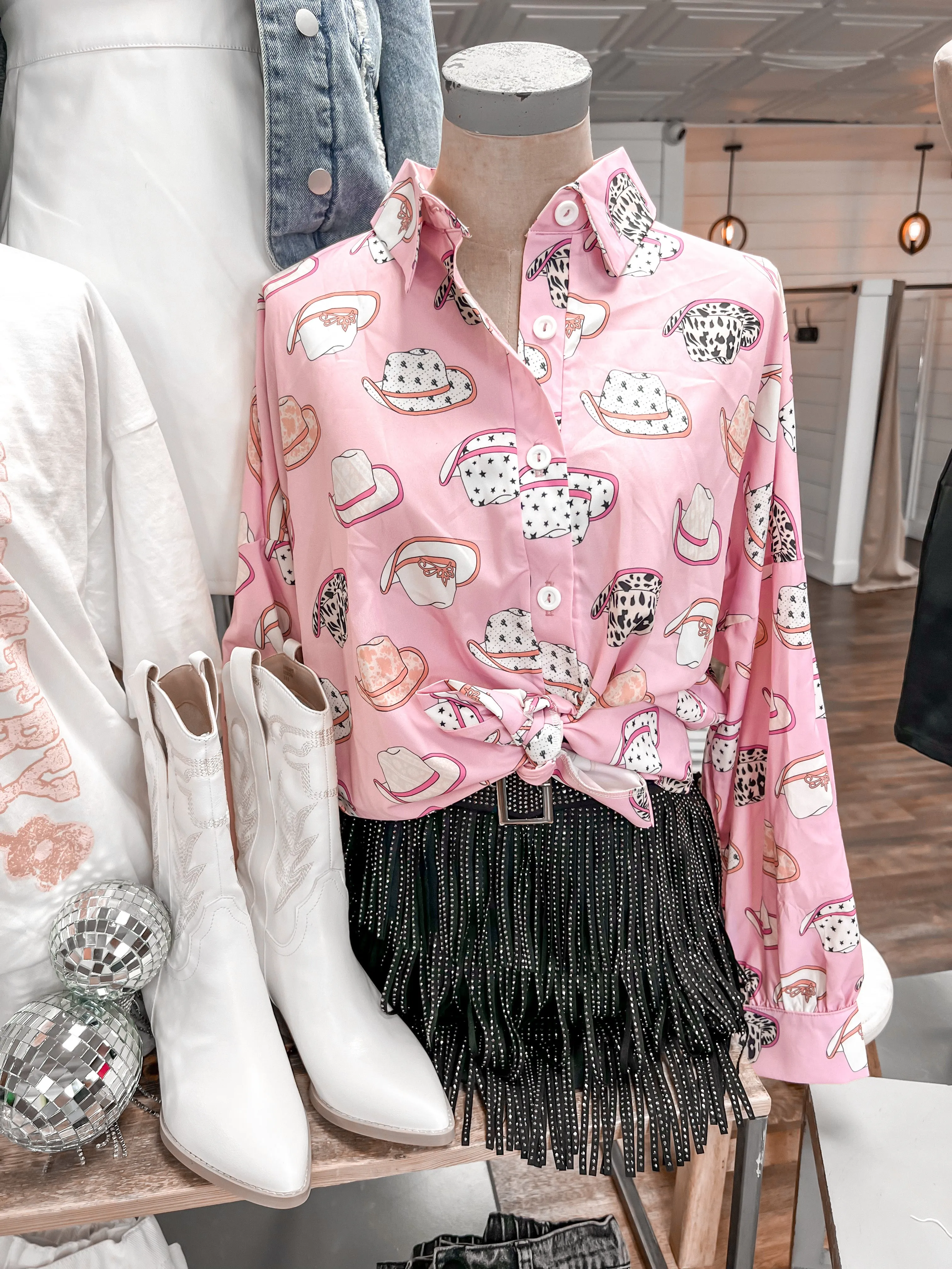 Wild West Satin Button Down Top
