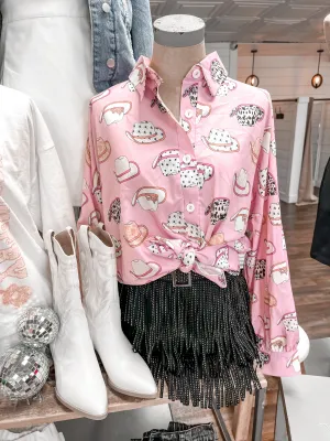 Wild West Satin Button Down Top