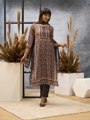 Wine Kurta Set - Women Chanderi Silk Comfort Kurta Set with Dupatta - Zola