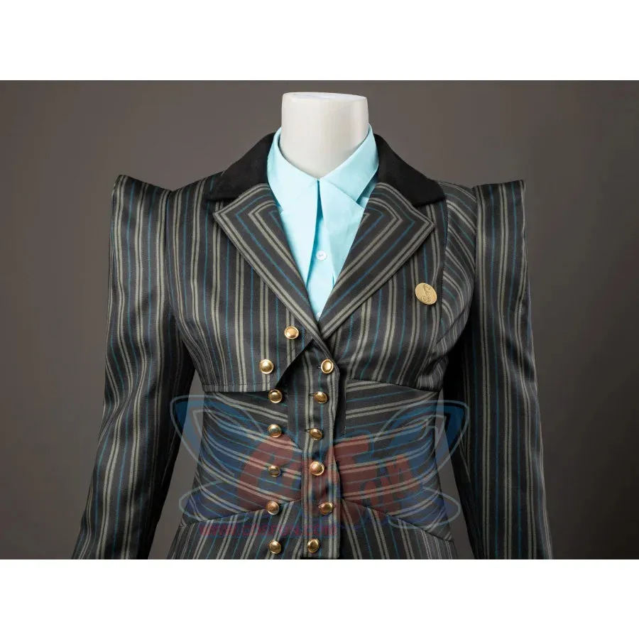Witch of the West Cosplay Costume Black and Grey Striped Dark Green Blazer Dress FY0097