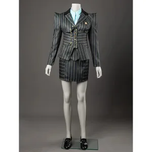 Witch of the West Cosplay Costume Black and Grey Striped Dark Green Blazer Dress FY0097