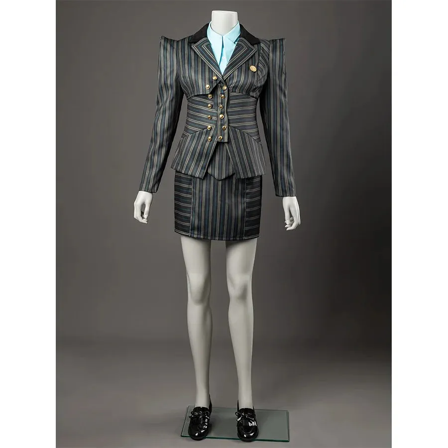Witch of the West Cosplay Costume Black and Grey Striped Dark Green Blazer Dress FY0097