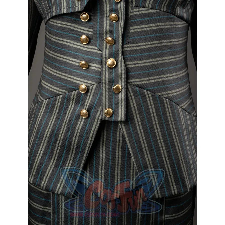Witch of the West Cosplay Costume Black and Grey Striped Dark Green Blazer Dress FY0097