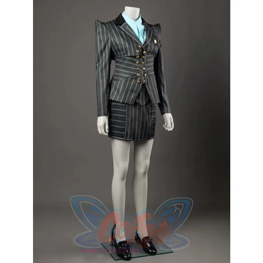 Witch of the West Cosplay Costume Black and Grey Striped Dark Green Blazer Dress FY0097