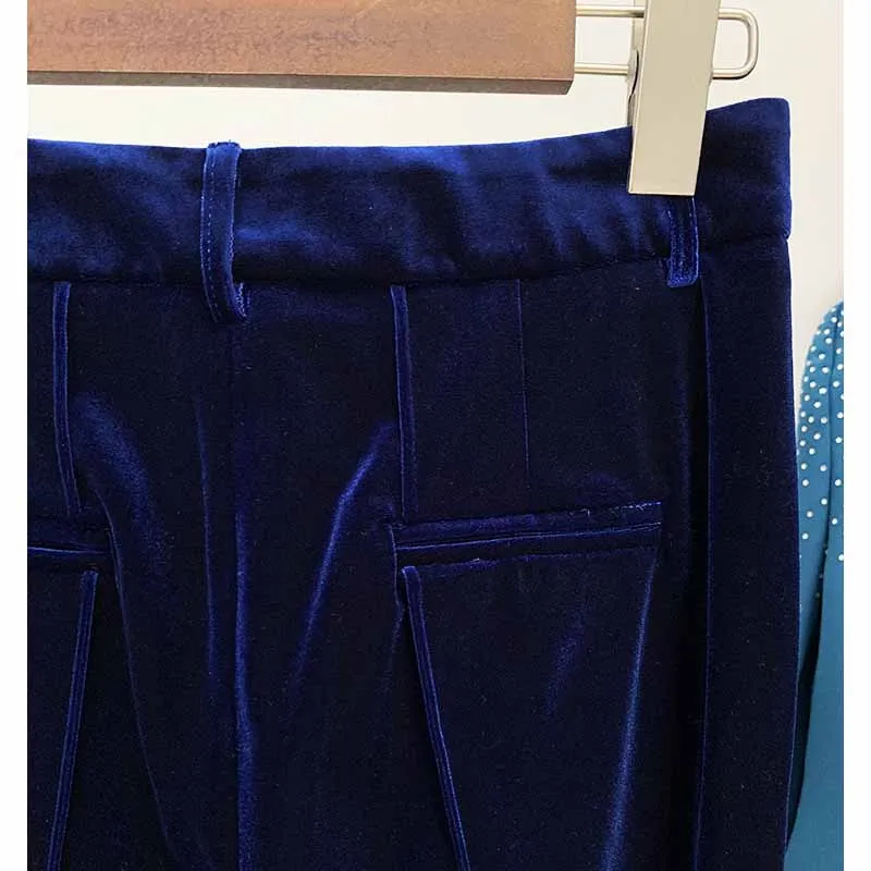 Women Velvet Blazer   Flare Trousers Suit Two Piece Pantsuits