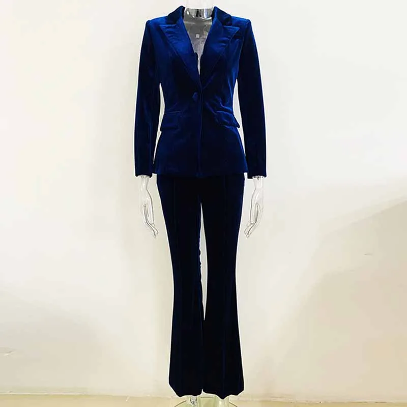Women Velvet Blazer   Flare Trousers Suit Two Piece Pantsuits