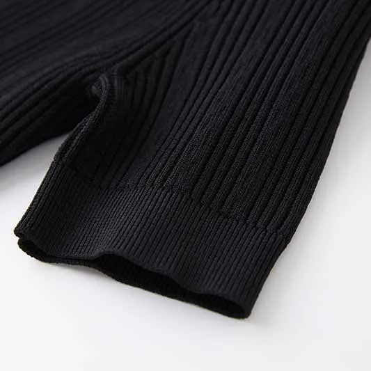 Womens Black Knit Dress With Short Sleeve Mini Knitted Dress