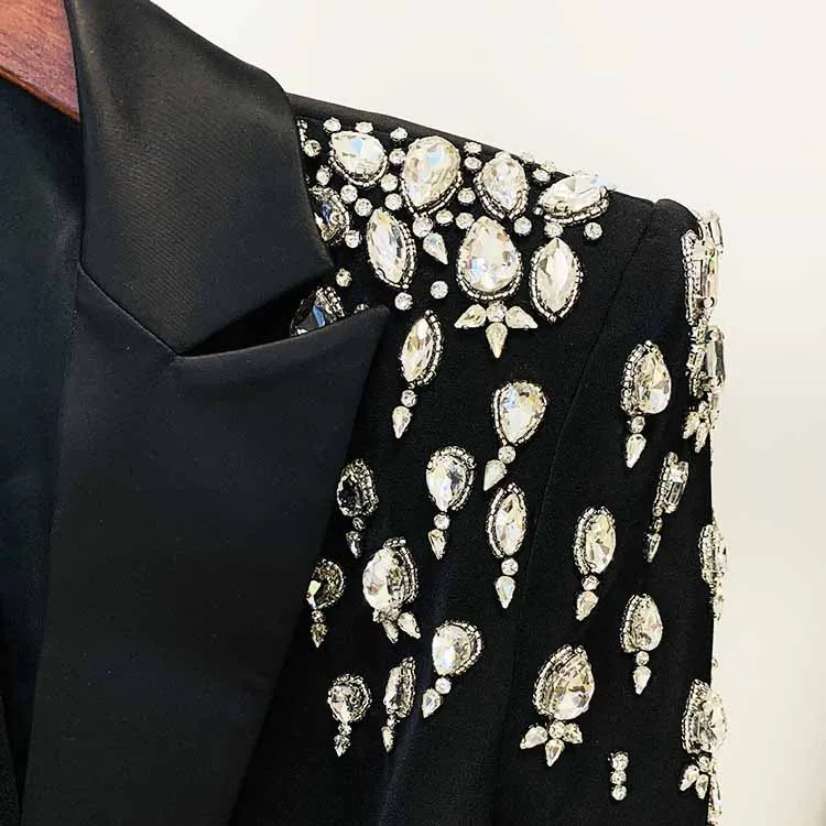 Women's Hand Made Nail beaded White / Black Mid Length Blazer Dress
