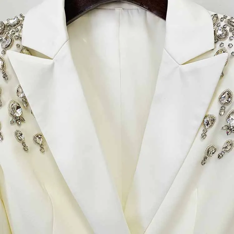Women's Hand Made Nail beaded White / Black Mid Length Blazer Dress
