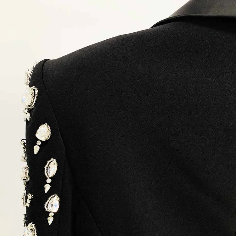 Women's Hand Made Nail beaded White / Black Mid Length Blazer Dress