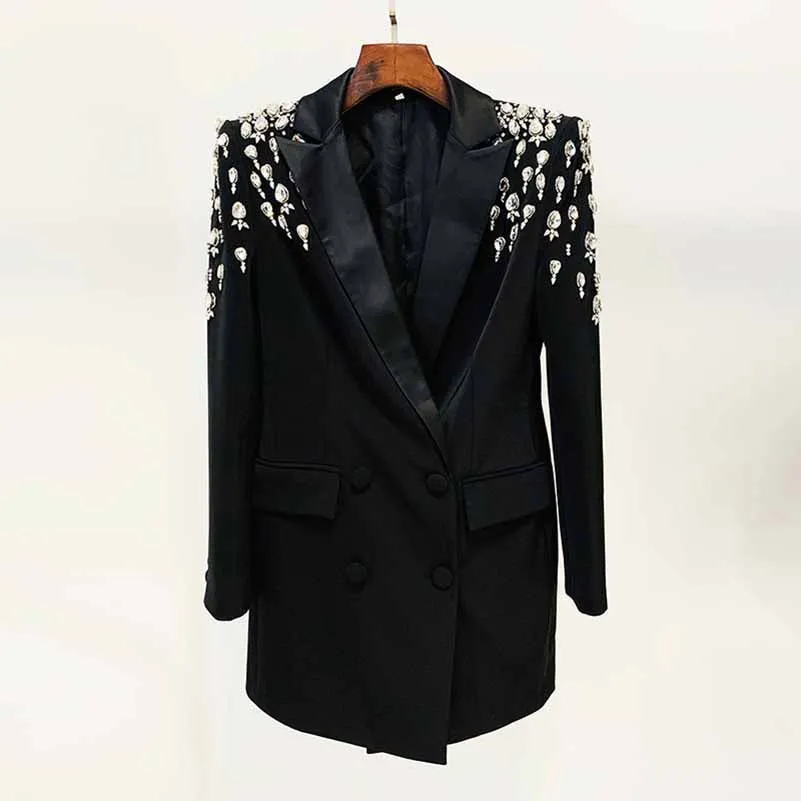 Women's Hand Made Nail beaded White / Black Mid Length Blazer Dress