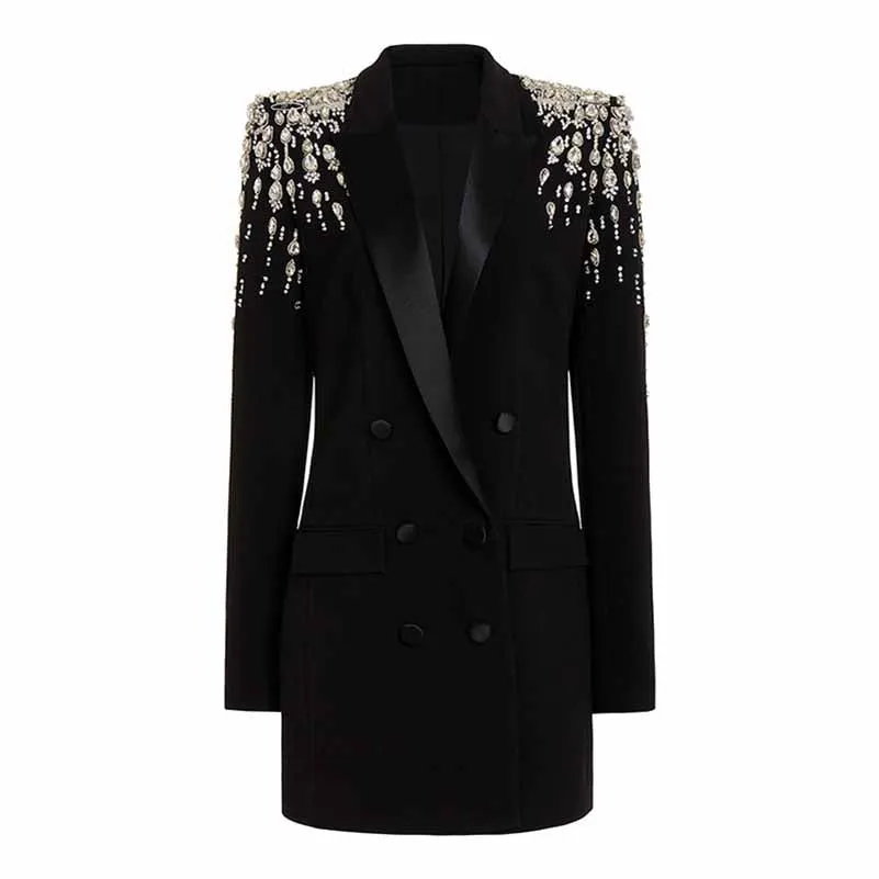 Women's Hand Made Nail beaded White / Black Mid Length Blazer Dress