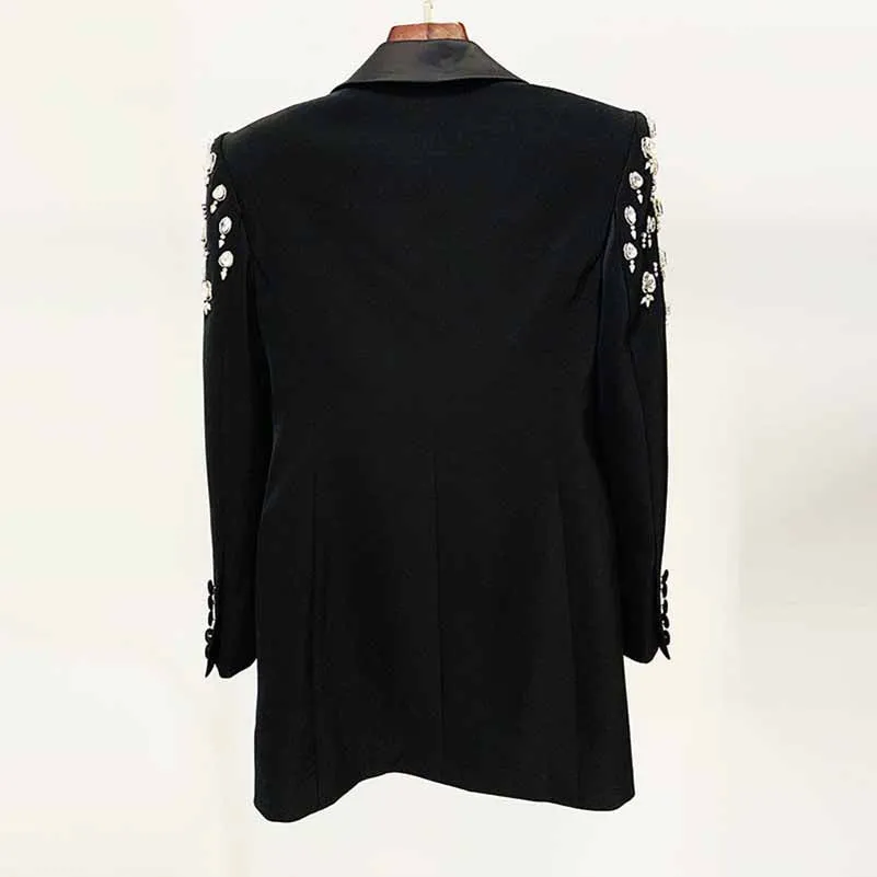 Women's Hand Made Nail beaded White / Black Mid Length Blazer Dress