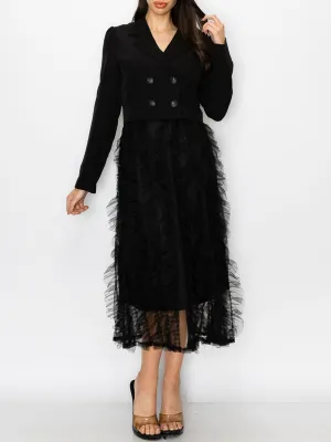 WOMEN'S LONG SLEEVE BLAZER & RUFFLE MIDI DRESS