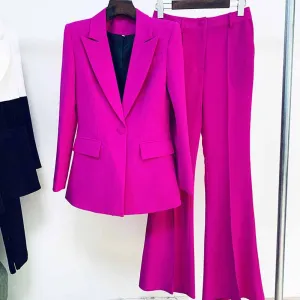 Women's Pantsuit Blazer High Waisted Flare Pants Suit Wedding Pantsuit