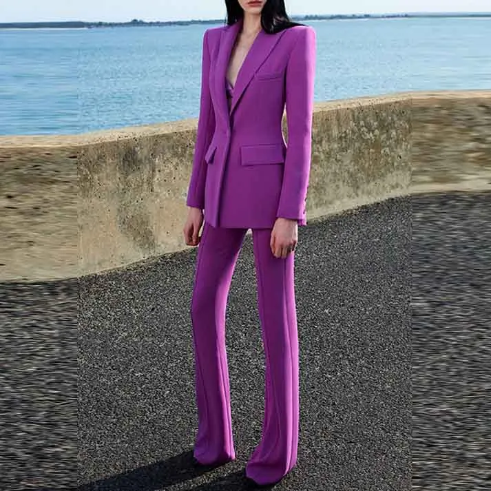 Women's Pantsuit Blazer High Waisted Flare Pants Suit Wedding Pantsuit