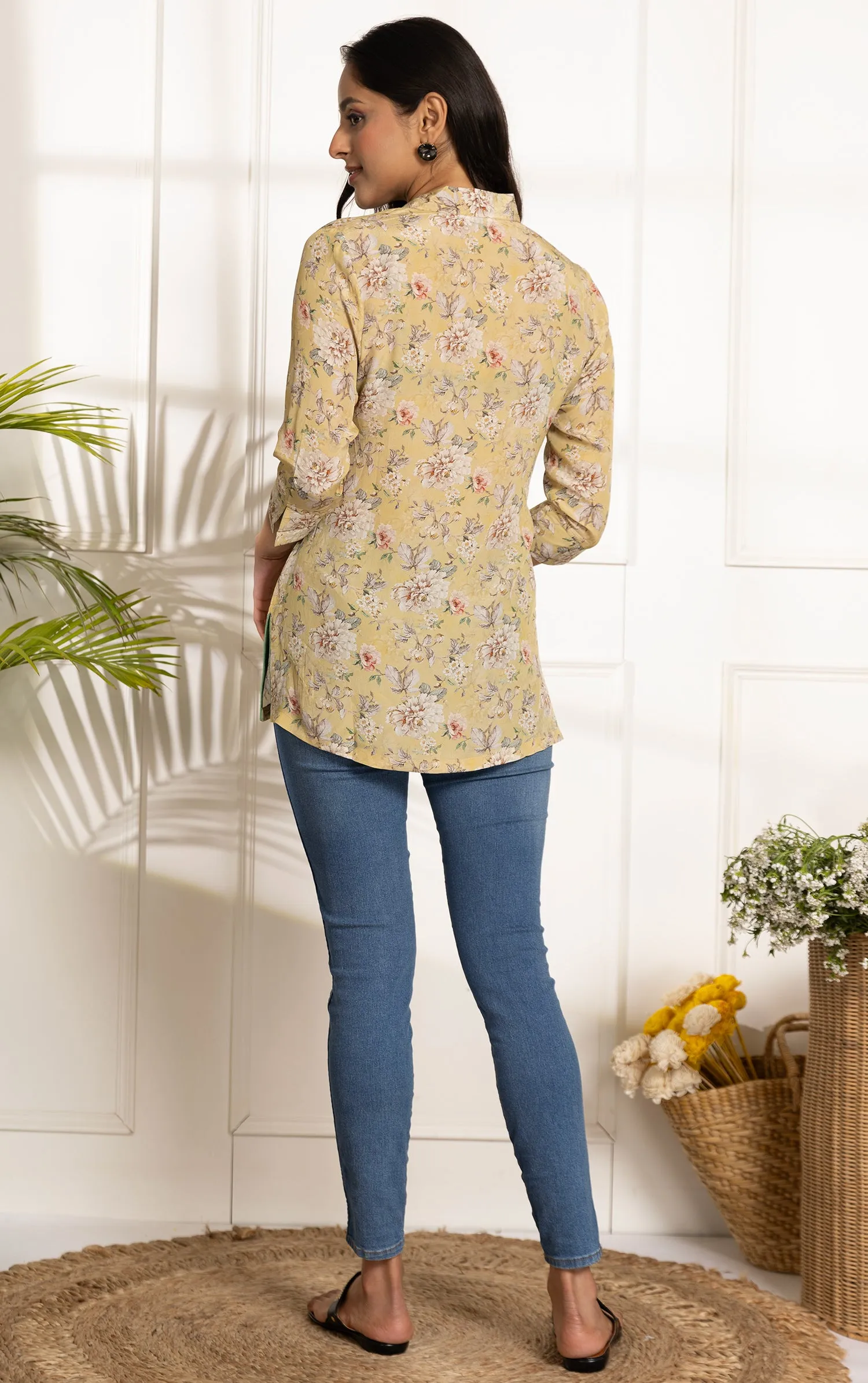 Yellow Crepe Ready-To-Wear Digital Printed Ready To Wear Top