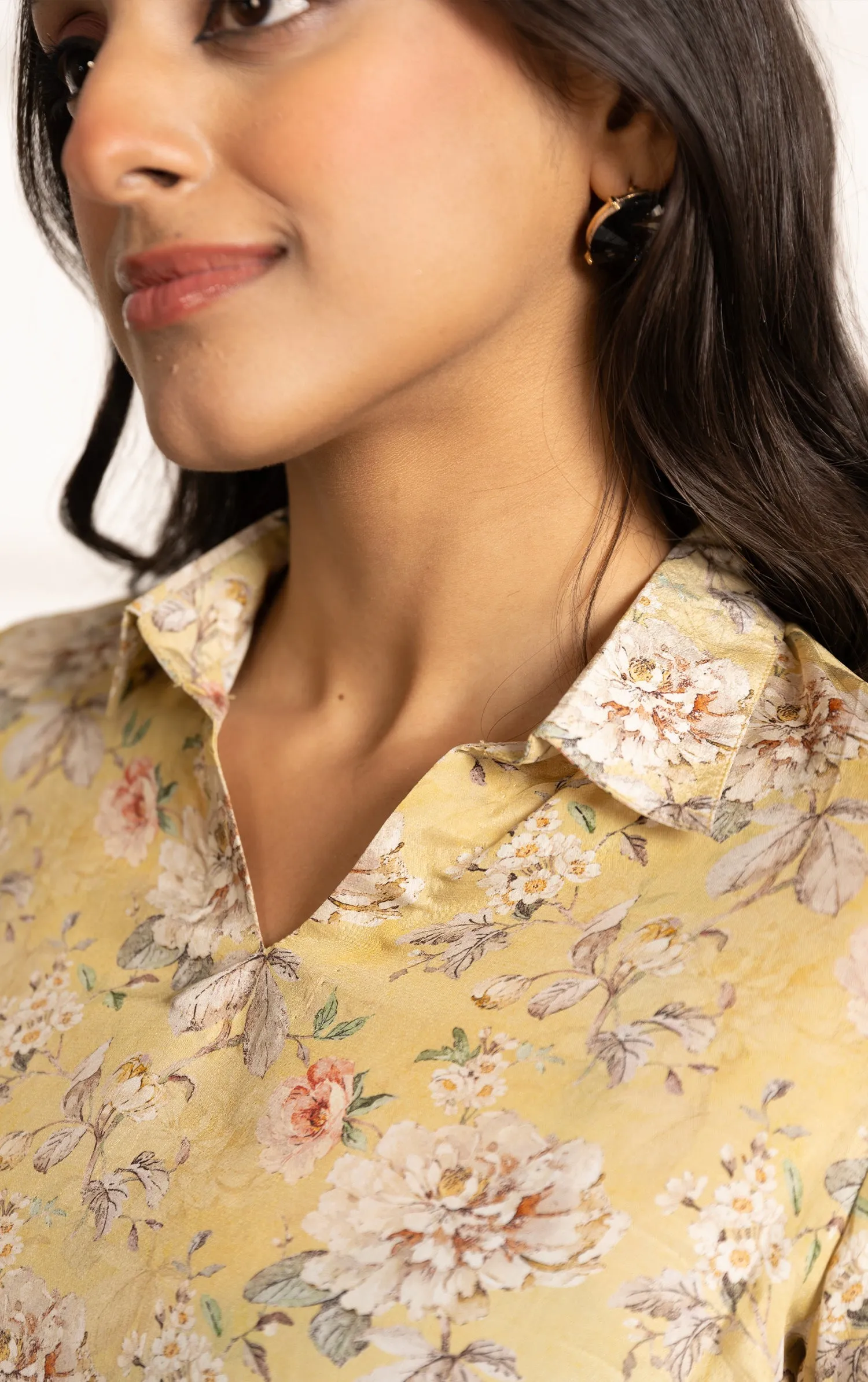 Yellow Crepe Ready-To-Wear Digital Printed Ready To Wear Top