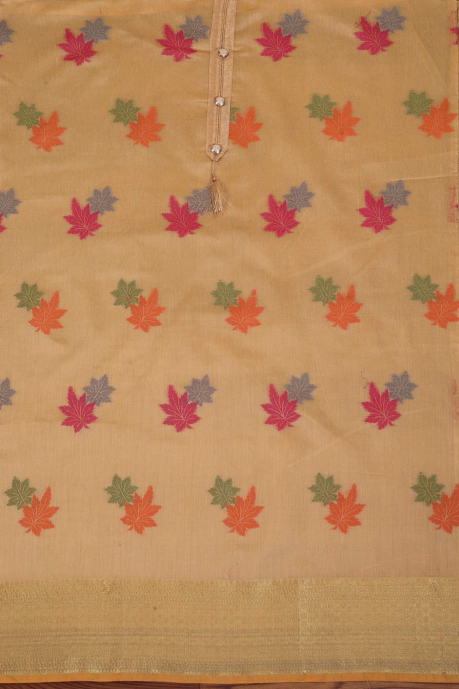 Yellow Embellished Jacquard Dress Material With Dupatta