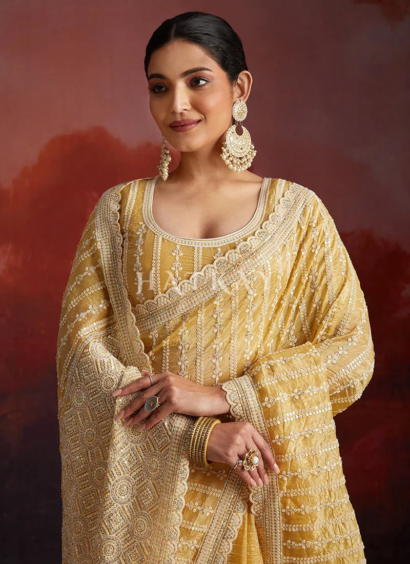 Yellow Embroidery Party Wear Saree