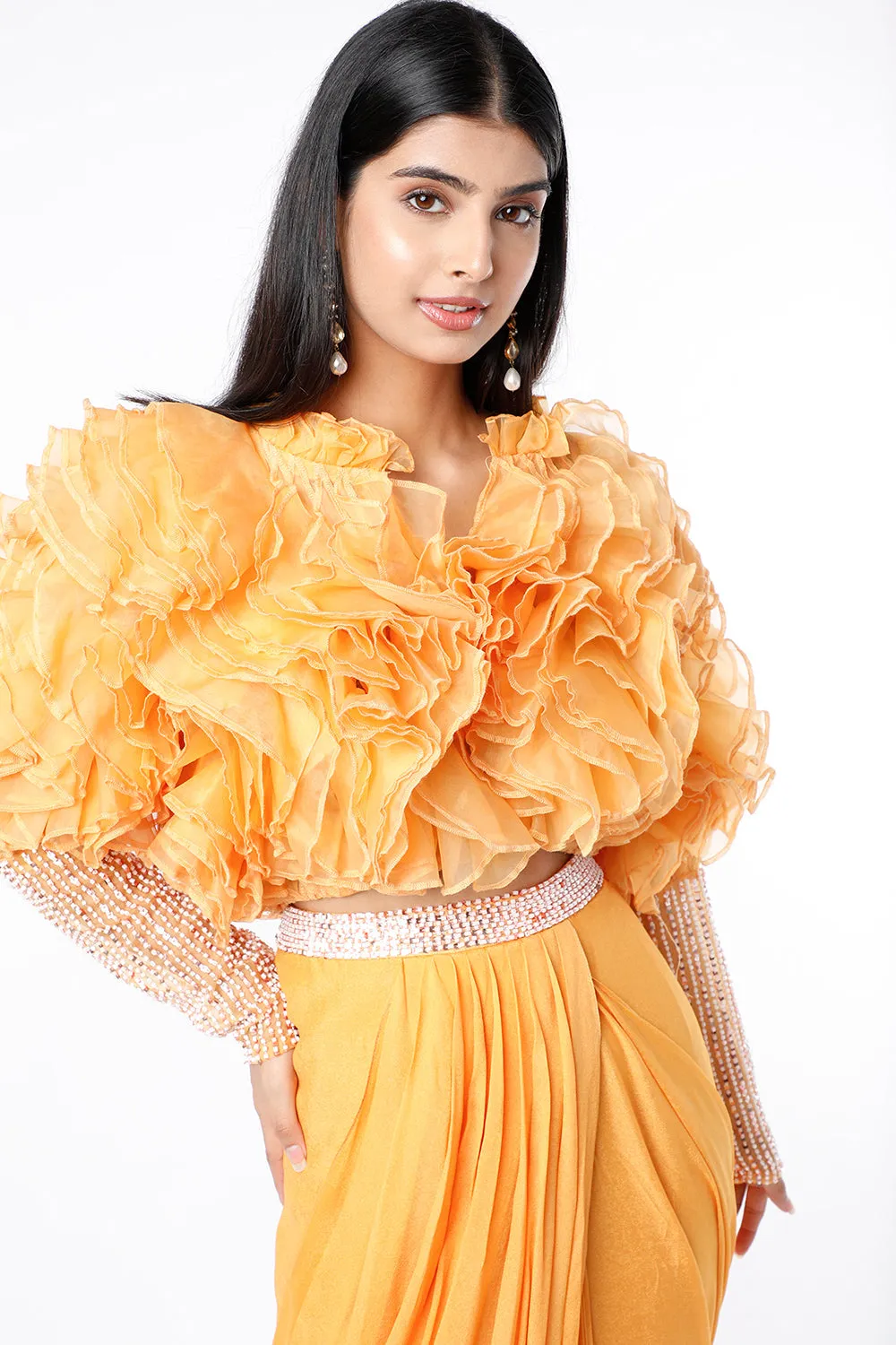 Yellow Ruffle Dhoti Set