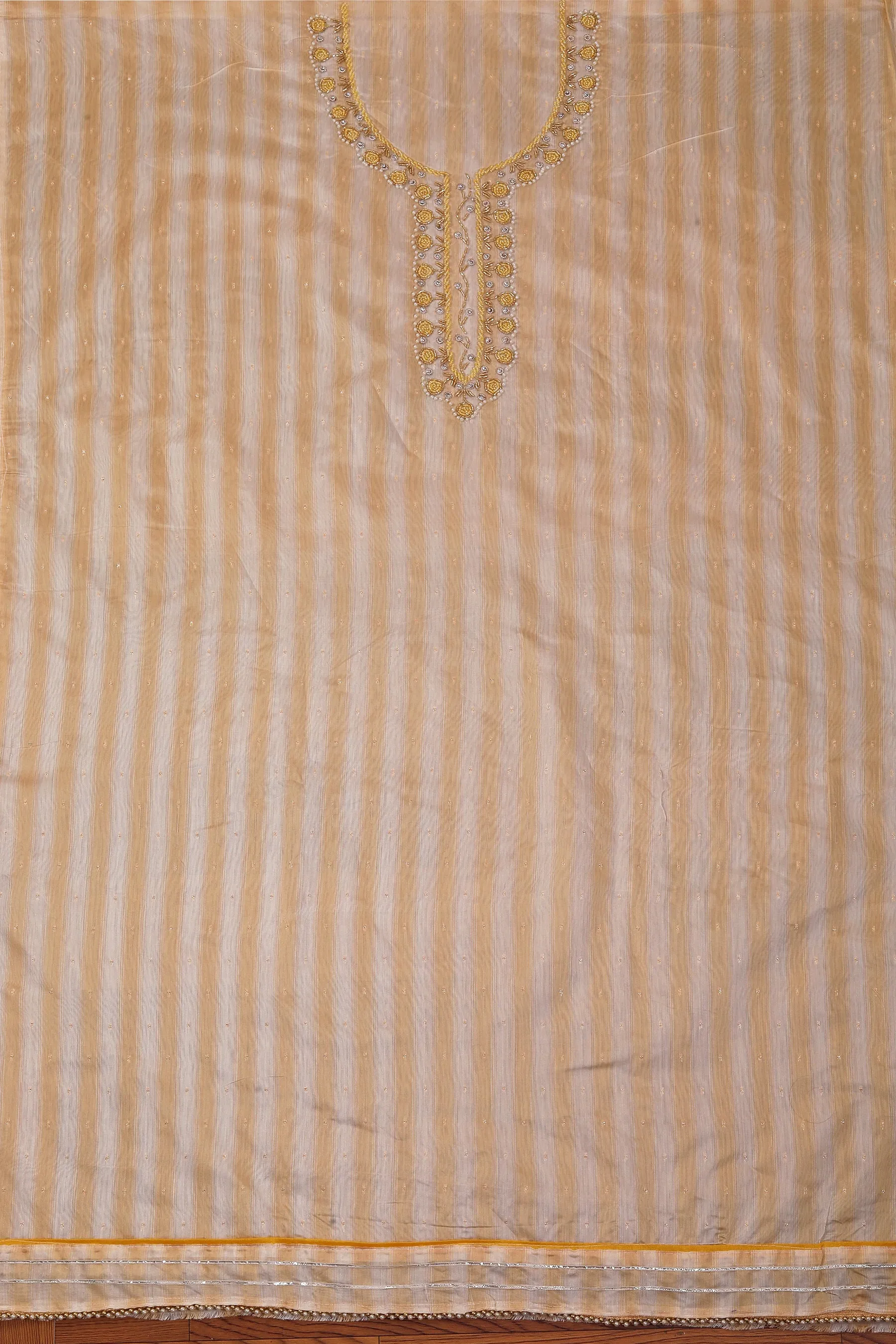 Yellow Silk Blend Embellished Dress Material With Dupatta