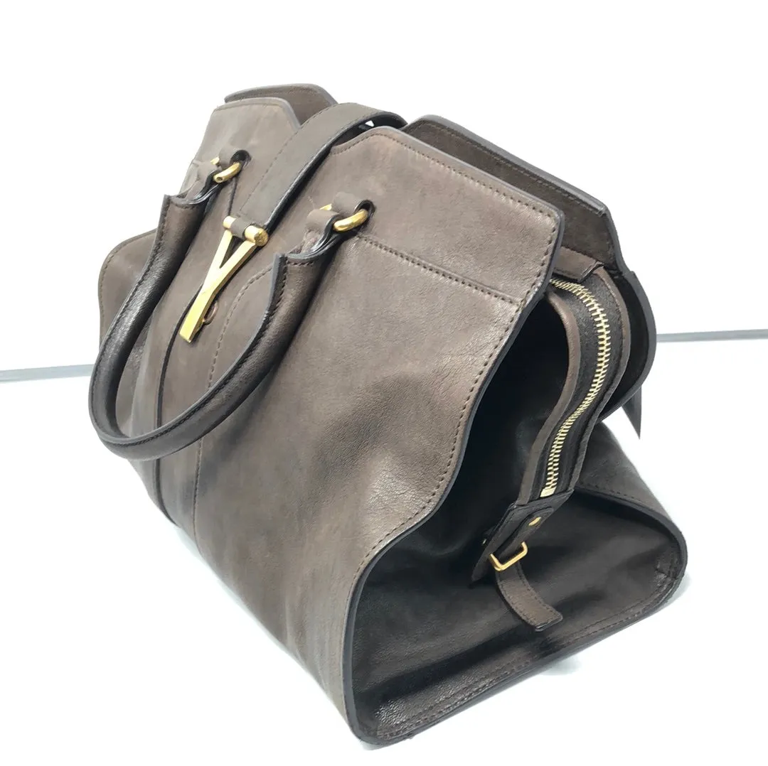 YSL Brown Calf Leather Cabas Classic Y Top Handle Bag