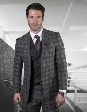 ZANOTTI GRAY 3 PC PLAID TAILORED SUIT