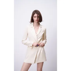 Zara EUC Satin Effect Wrap Blazer Dress Cream Oyster White Size M