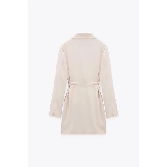 Zara EUC Satin Effect Wrap Blazer Dress Cream Oyster White Size M