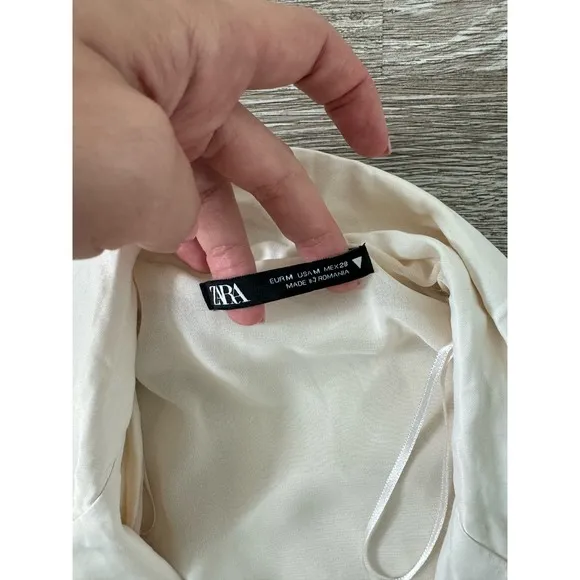 Zara EUC Satin Effect Wrap Blazer Dress Cream Oyster White Size M