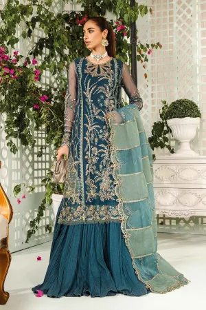 Zinc Embroidered Pakistani Salwar Kameez in Crushed Sharara Style